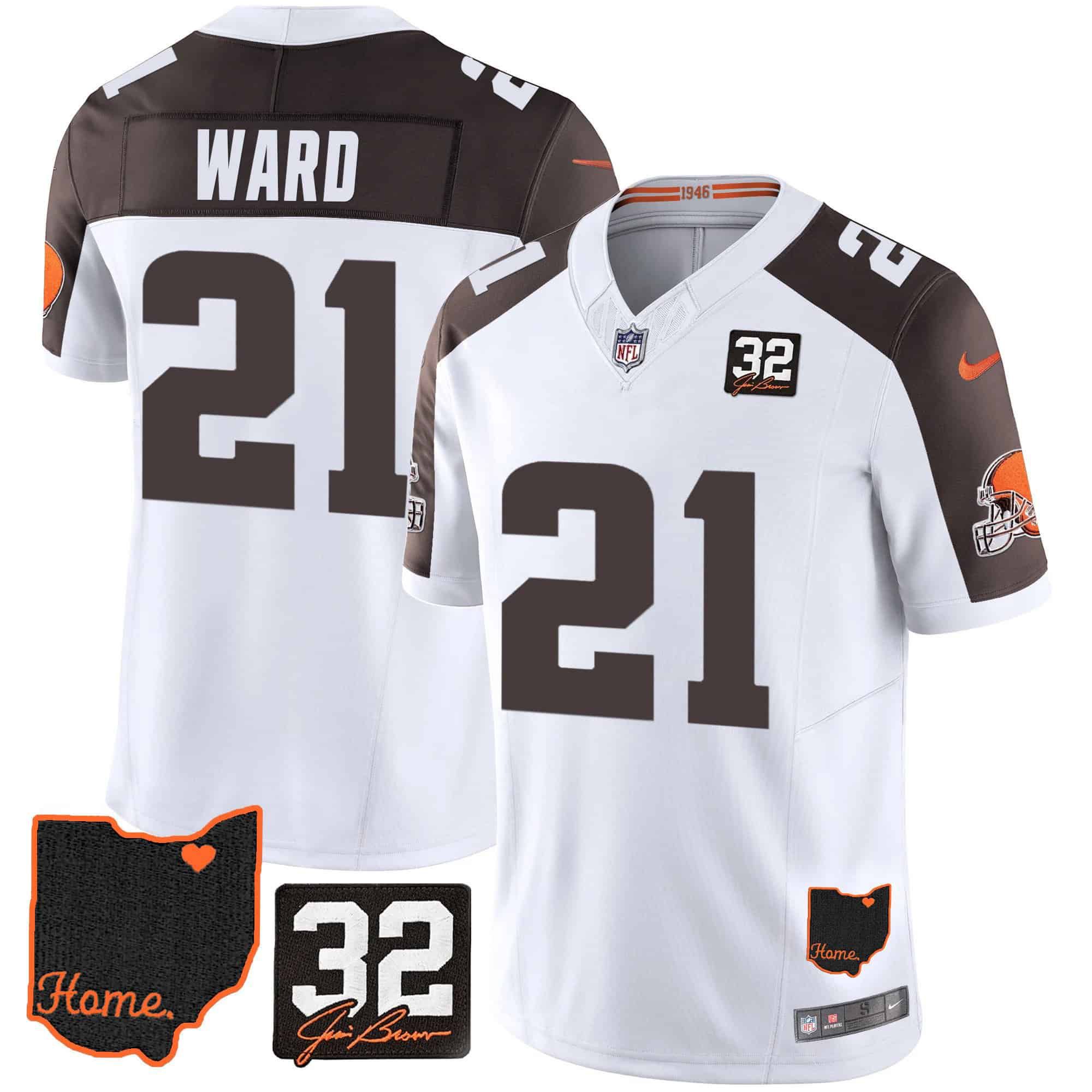 Men Cleveland Browns #21 Ward White Memorial Home Patch 2024 Nike NFL Jersey style 1->indianapolis colts->NFL Jersey